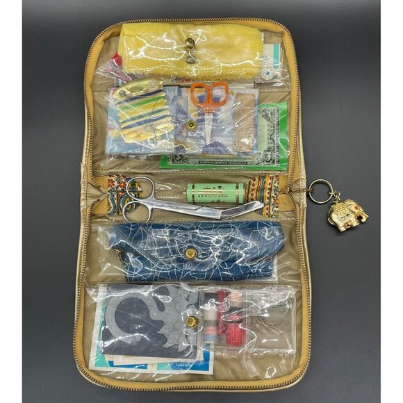 Vintage Travel Bag Cosmetics Case Bangkok Thailand Elephant Sewing Kit 1970s - Picture 2 of 10